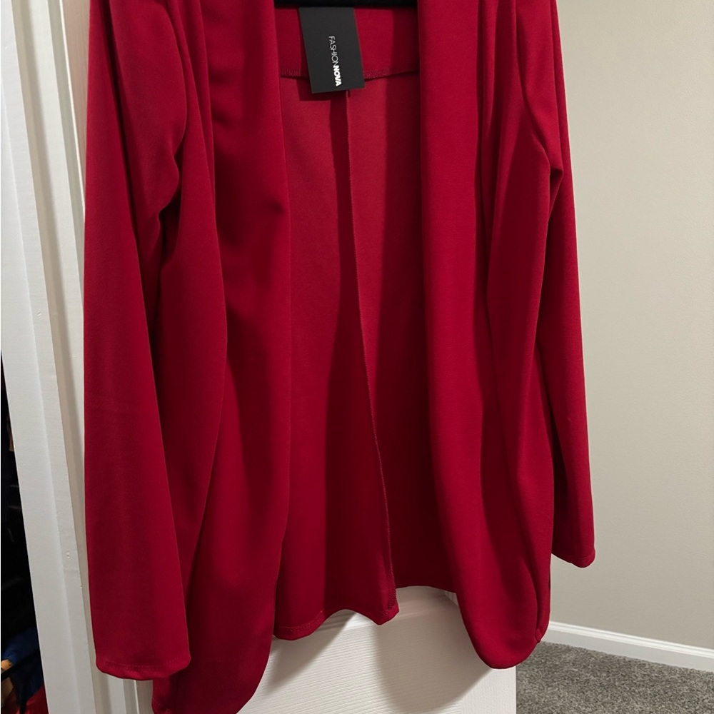 Fashion Nova Red Blazer Modern Open-Front Style